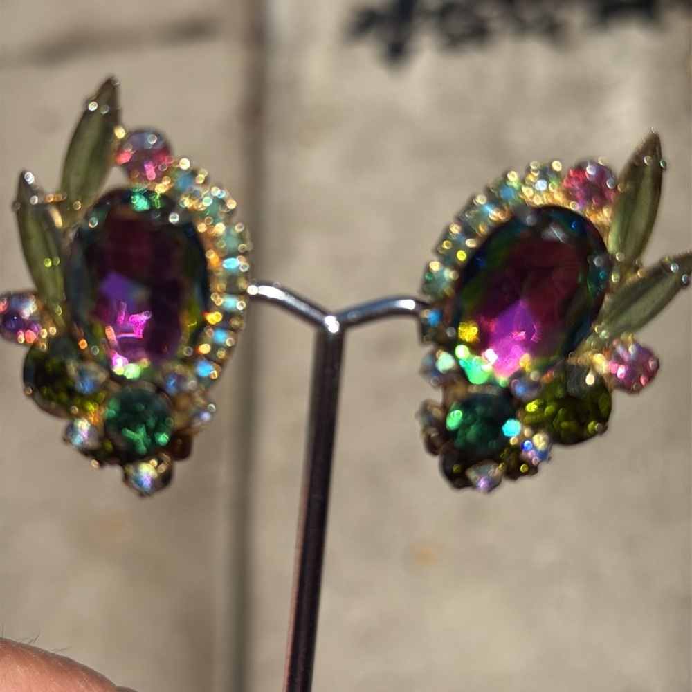 Juliana Watermelon, Pink, Green Rhinestone Clip on Earrings